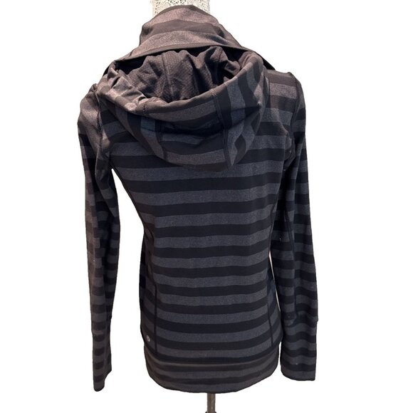 Lululemon Stride Jacket Full Zip Hoodie Black Grey Macro Stripe size 6 pockets - Picture 4 of 12